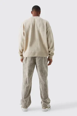 Boxy Homme Extended Neck Brushed Rib Knit Jumper | BoohooMAN UK