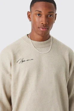 Boxy Homme Extended Neck Brushed Rib Knit Jumper | BoohooMAN UK