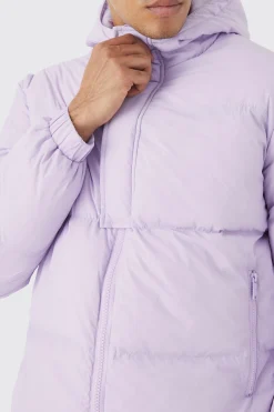Boxy Hooded Puffer With Half Placket | BoohooMAN UK
