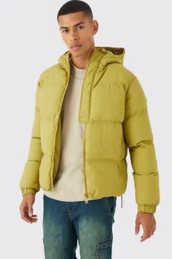 Boxy Hooded Puffer With Half Placket | BoohooMAN UK