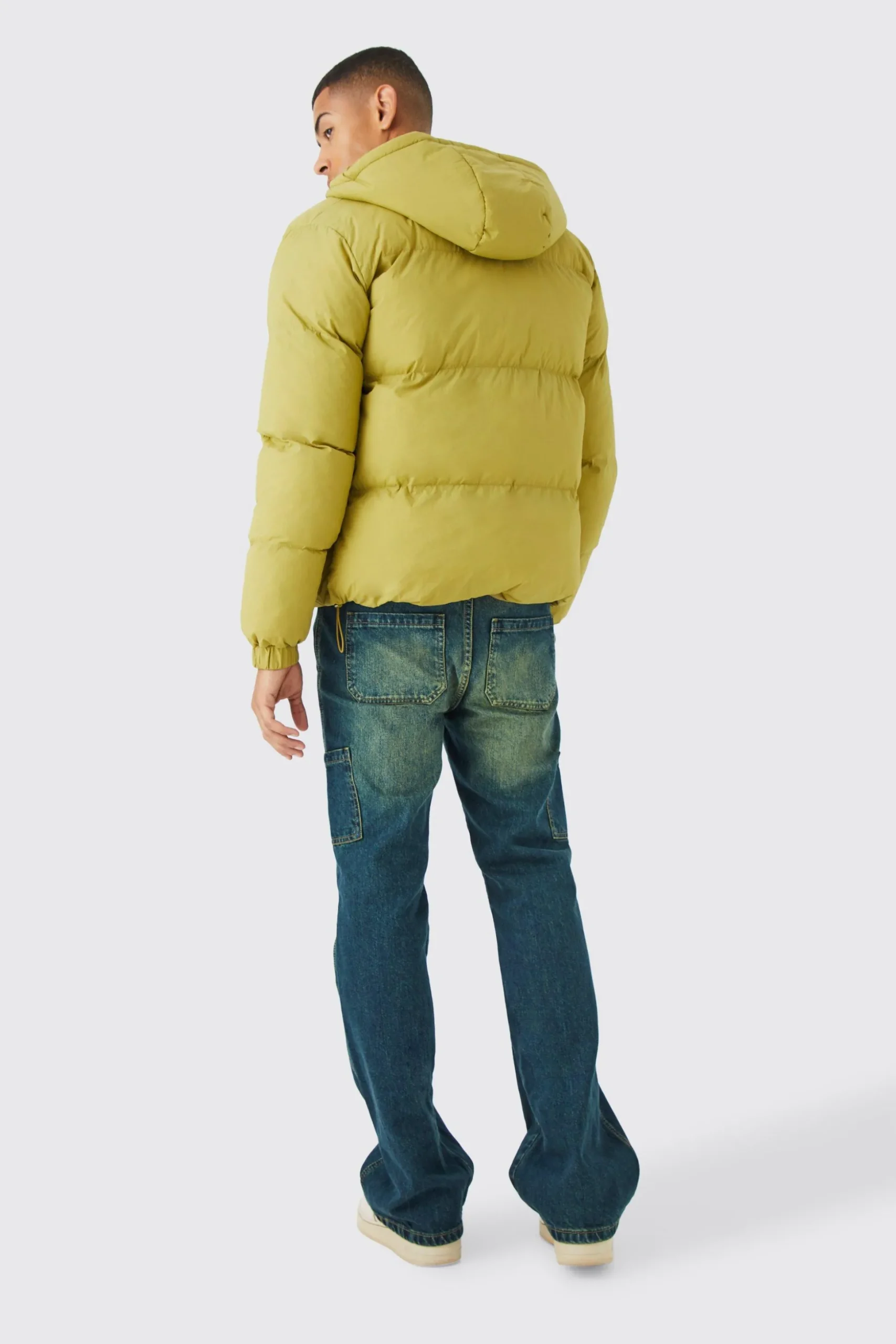 Boxy Hooded Puffer With Half Placket | BoohooMAN UK