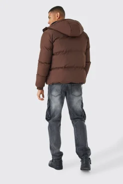 Boxy Hooded Puffer With Half Placket | BoohooMAN UK