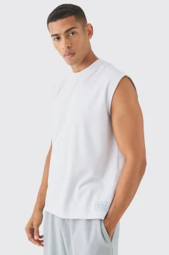 Boxy Interlock Vest With Woven Label | BoohooMAN UK