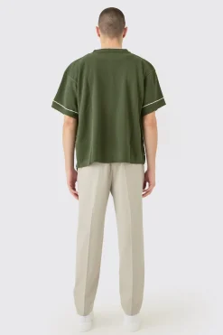 Boxy Jacquard Knit Abstract Detail Shirt In Olive | BoohooMAN UK
