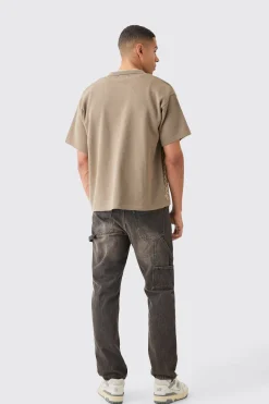 Boxy Jacquard Knit Abstract Detail Shirt In Taupe | BoohooMAN UK