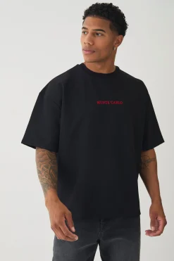 Boxy Jersey Twill Monaco Print T-shirt | BoohooMAN UK