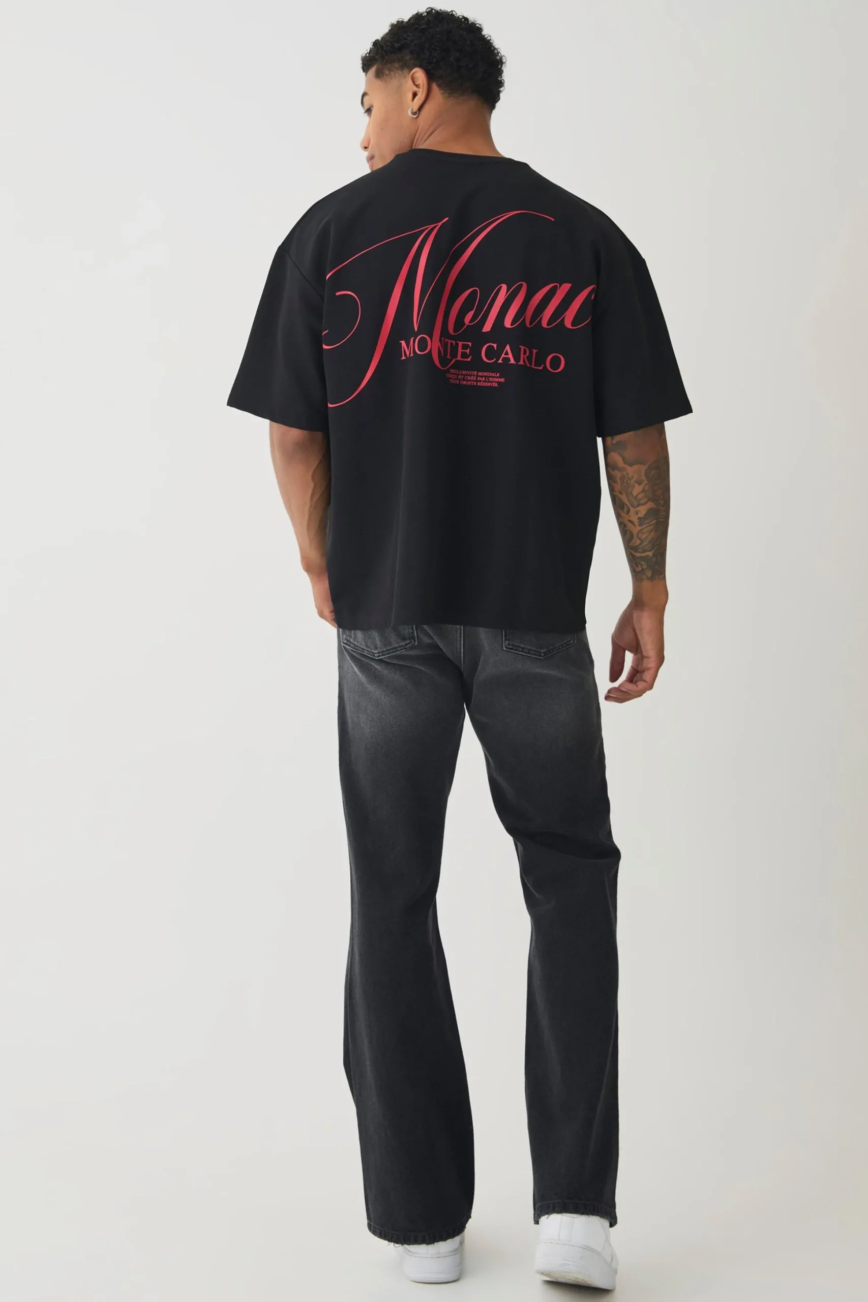 Boxy Jersey Twill Monaco Print T-shirt | BoohooMAN UK