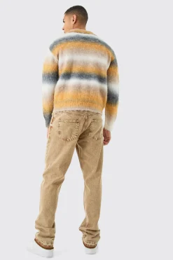 Boxy Knitted Brushed Stripe Shirt In Mustard | BoohooMAN UK