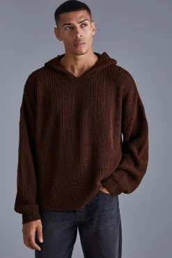 Boxy Knitted Ribbed Hoodie | BoohooMAN UK