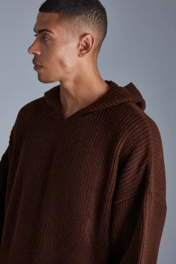 Boxy Knitted Ribbed Hoodie | BoohooMAN UK
