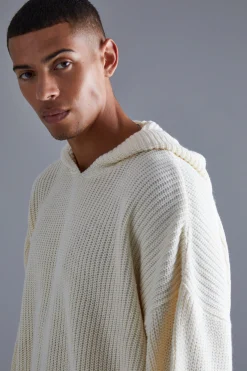 Boxy Knitted Ribbed Hoodie | BoohooMAN UK