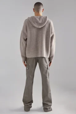 Boxy Knitted Ribbed Hoodie | BoohooMAN UK