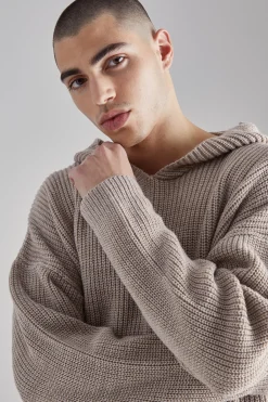 Boxy Knitted Ribbed Hoodie | BoohooMAN UK