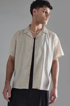 Boxy Linen Back Embroidered Shirt | BoohooMAN UK