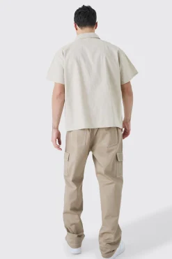 Boxy Linen Look Hem Placement Print Shirt | BoohooMAN UK