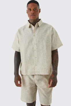 Boxy Linen Look Shirt And Short Set | BoohooMAN UK