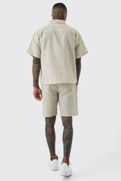 Boxy Linen Look Shirt And Short Set | BoohooMAN UK