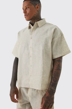Boxy Linen Look Shirt And Short Set | BoohooMAN UK