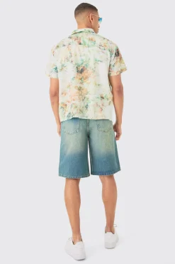 Boxy Linen Look Watercolour Shirt | BoohooMAN UK