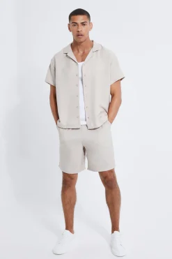 Boxy Linen Shirt And Short Set | BoohooMAN UK