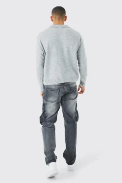 Boxy Long Sleeve Knitted Revere Polo | BoohooMAN UK
