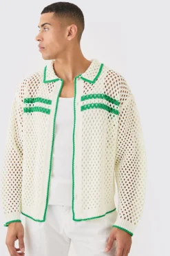 Boxy Long Sleeve Open Stitch Tipped Shirt | BoohooMAN UK