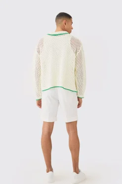 Boxy Long Sleeve Open Stitch Tipped Shirt | BoohooMAN UK