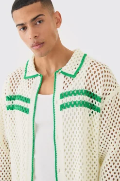 Boxy Long Sleeve Open Stitch Tipped Shirt | BoohooMAN UK
