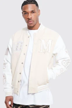 Boxy M Jersey Varsity Jacket | BoohooMAN UK