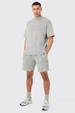 Boxy Man Distressed T-Shirt & Shorts Set | BoohooMAN UK