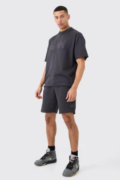 Boxy Man Distressed T-Shirt & Shorts Set | BoohooMAN UK