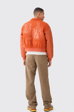 Boxy Melton & Pu Collared Varsity Jacket | BoohooMAN UK