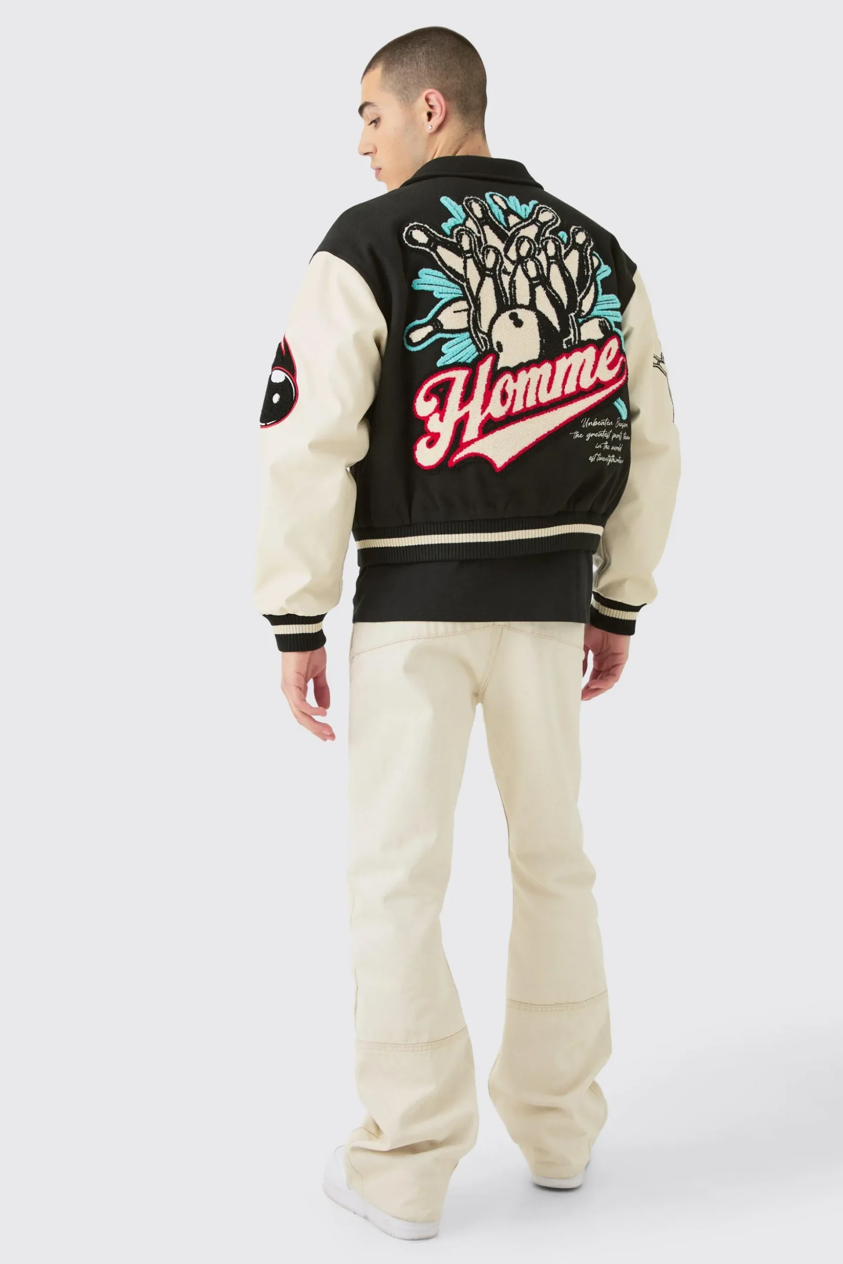 Boxy Melton & Pu Collared Varsity Jacket | BoohooMAN UK