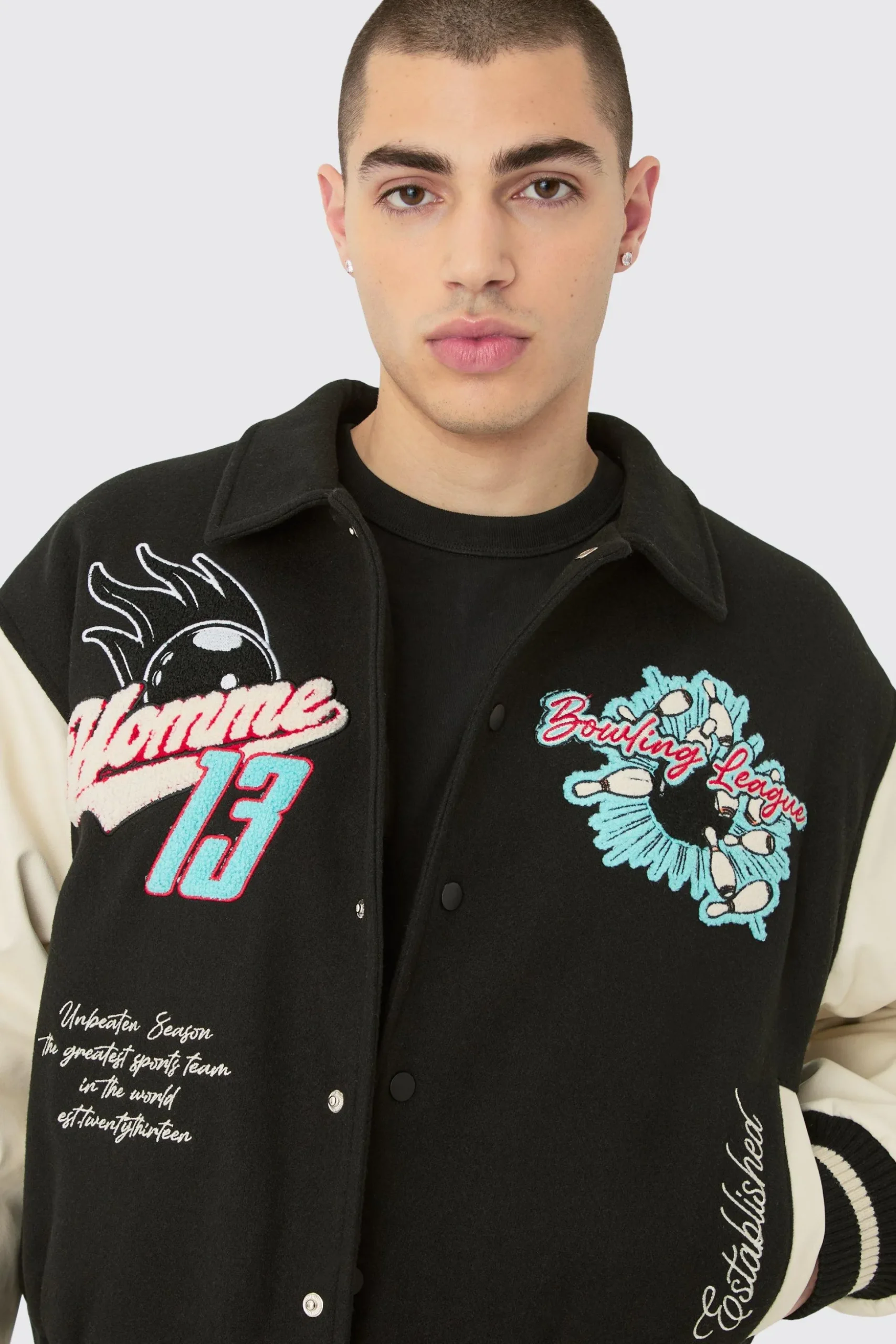 Boxy Melton & Pu Collared Varsity Jacket | BoohooMAN UK