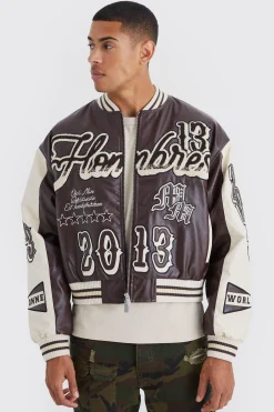 Boxy Melton & Pu Ombre Varsity Jacket | BoohooMAN UK