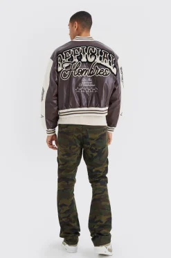 Boxy Melton & Pu Ombre Varsity Jacket | BoohooMAN UK