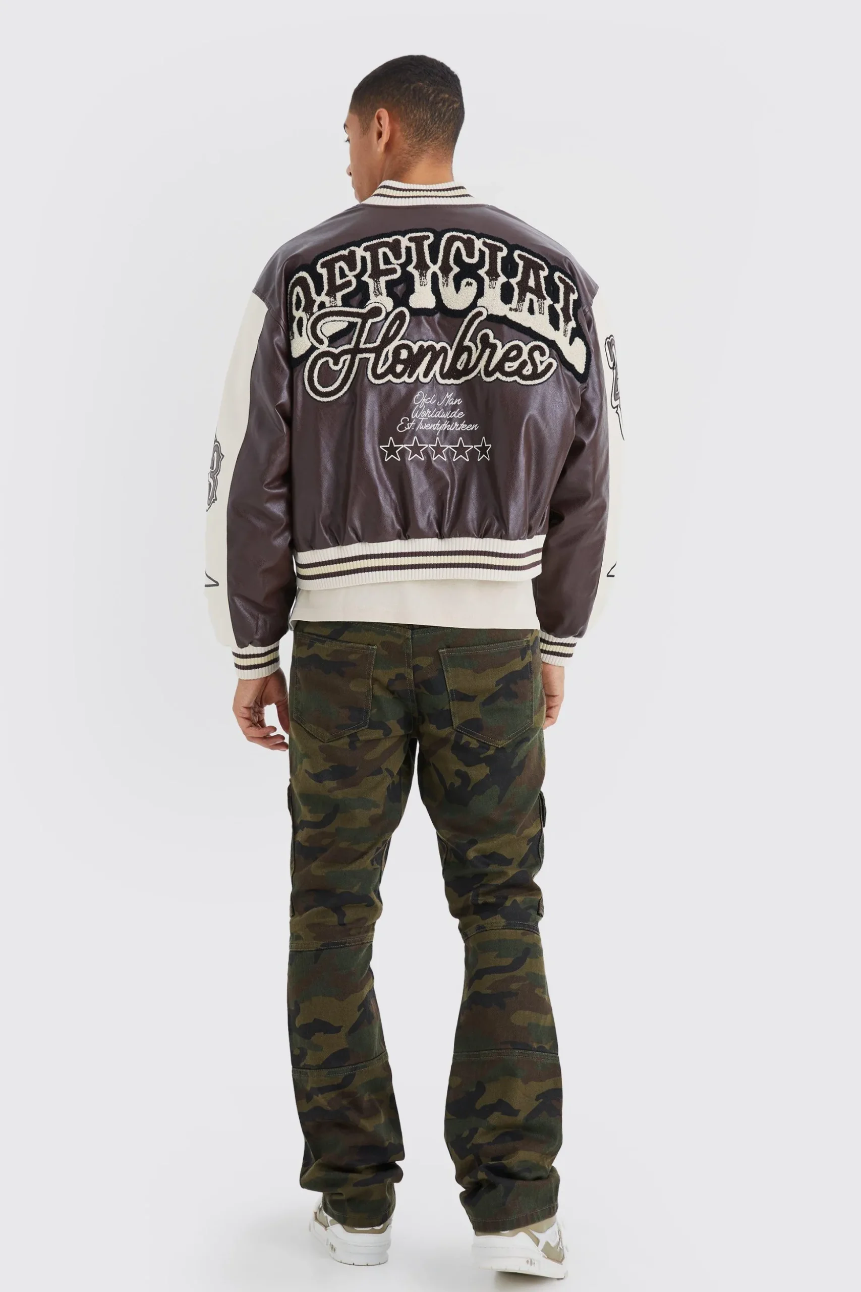 Boxy Melton & Pu Ombre Varsity Jacket | BoohooMAN UK