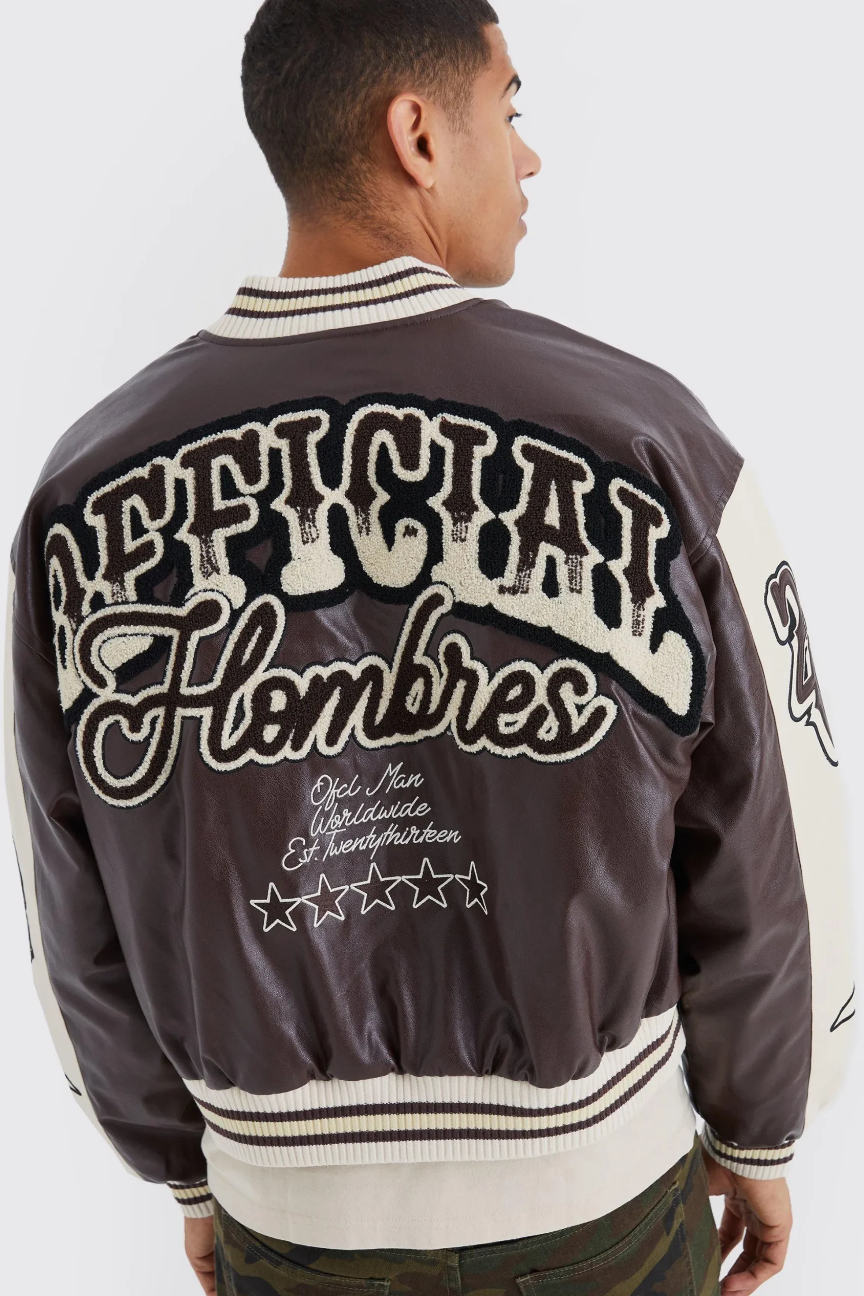 Boxy Melton & Pu Ombre Varsity Jacket | BoohooMAN UK