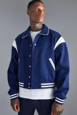 Boxy Melton Bomber With Contrast Trims | BoohooMAN UK