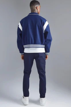 Boxy Melton Bomber With Contrast Trims | BoohooMAN UK