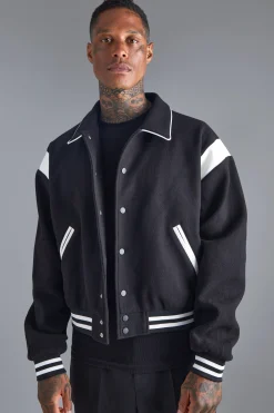 Boxy Melton Bomber With Contrast Trims | BoohooMAN UK