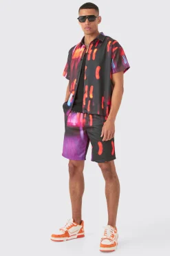 Boxy Mesh Glitch Shirt & Short | BoohooMAN UK