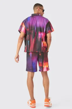 Boxy Mesh Glitch Shirt & Short | BoohooMAN UK