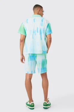 Boxy Mesh Glitch Shirt & Short Set | BoohooMAN UK