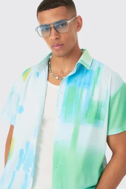 Boxy Mesh Glitch Shirt & Short Set | BoohooMAN UK