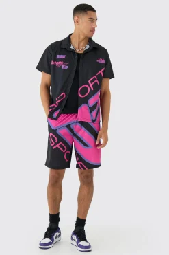 Boxy Mesh Moto Sport Shirt & Short | BoohooMAN UK