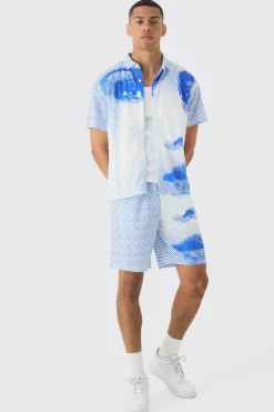 Boxy Mesh Photo Print Shirt & Short | BoohooMAN UK