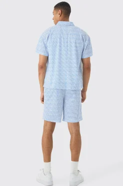 Boxy Mesh Photo Print Shirt & Short | BoohooMAN UK