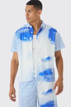 Boxy Mesh Photo Print Shirt & Short | BoohooMAN UK