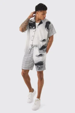 Boxy Mesh Photo Print Shirt & Short | BoohooMAN UK
